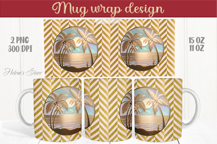 Summer beach palm tree mug wrap 15oz sublimation designs png
