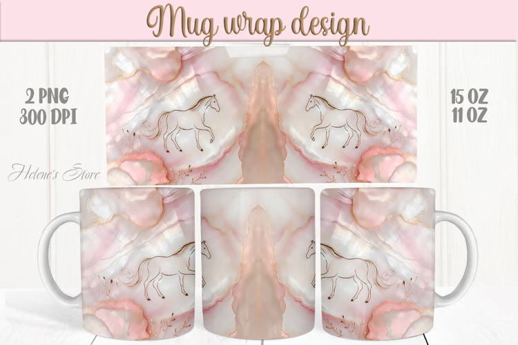 Magic Christmas horse mug wrap png |Pink marble mug design