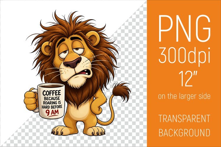Funny Morning Coffee Lion |Cute Coffee Lover Clipart example image 1