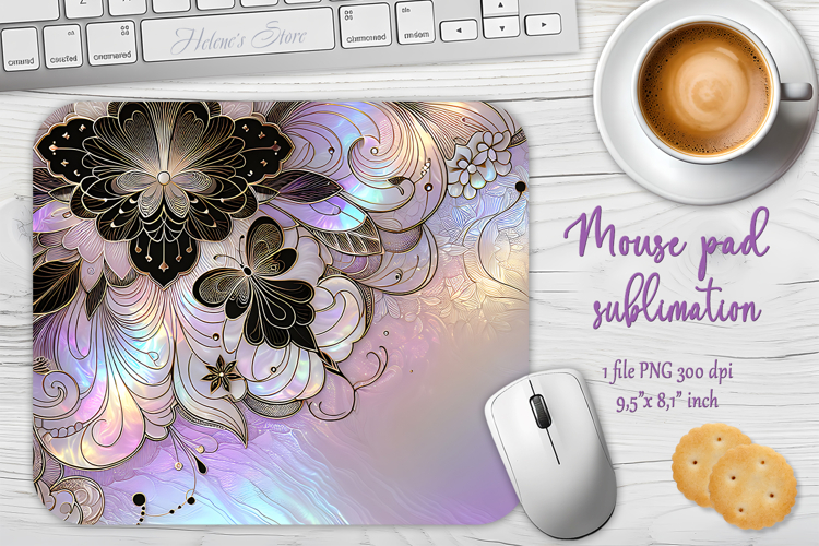 Iridescent lilac black floral mouse pad sublimation design
