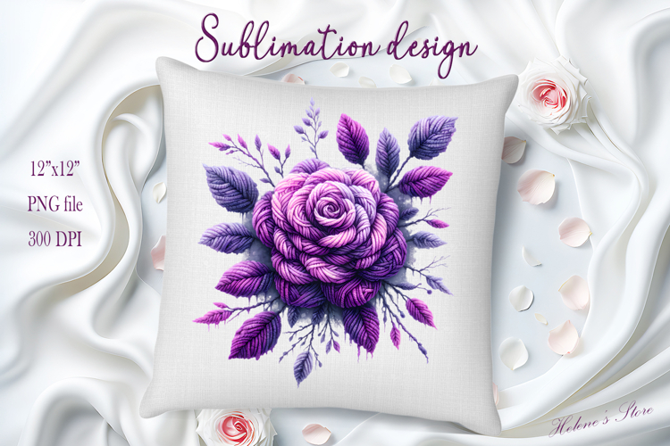 Purple yarn crochet Roses Clipart |Amazing knitted flower pn