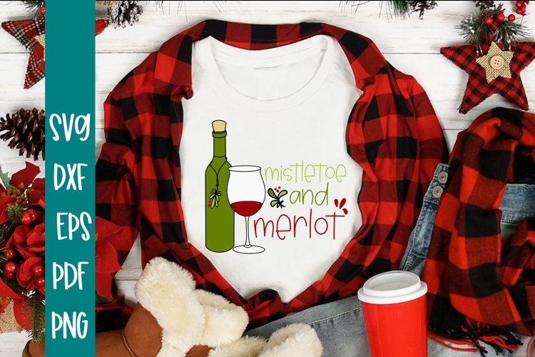 Mistletoe and Merlot Christmas SVG example image 1