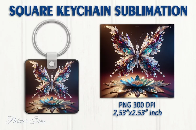 3d Crystal butterfly keychain sublimation | Square keychain