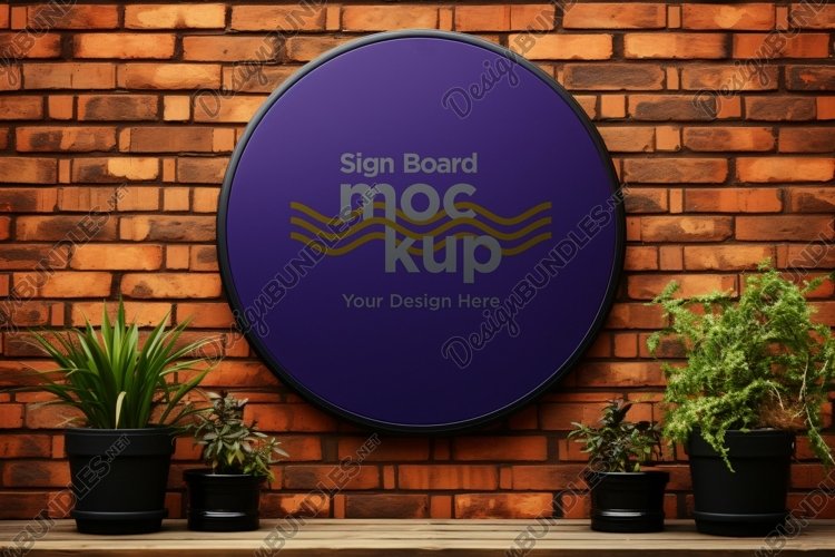 rounded Sign Board Mockup on Building Wall example image 1