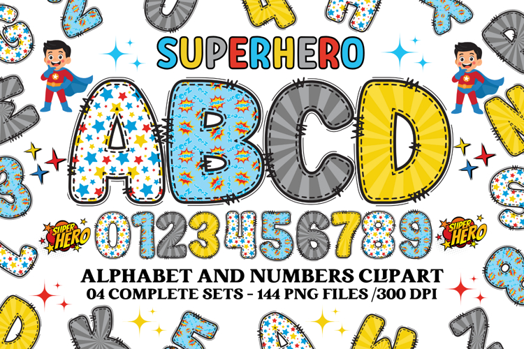 Superhero Alphabet png clipart, superhero letters doodle