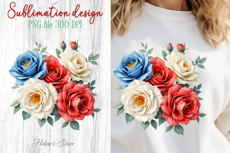 White Red Blue roses clipart |Patriotic flowers sublimation