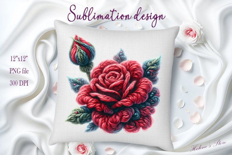 Red yarn crochet Roses Clipart |Amazing knitted flower png