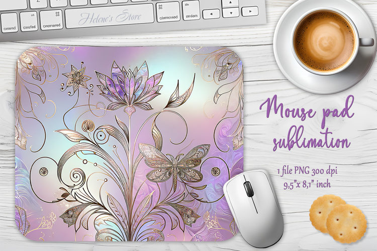 Iridescent lilac golden floral mouse pad sublimation design
