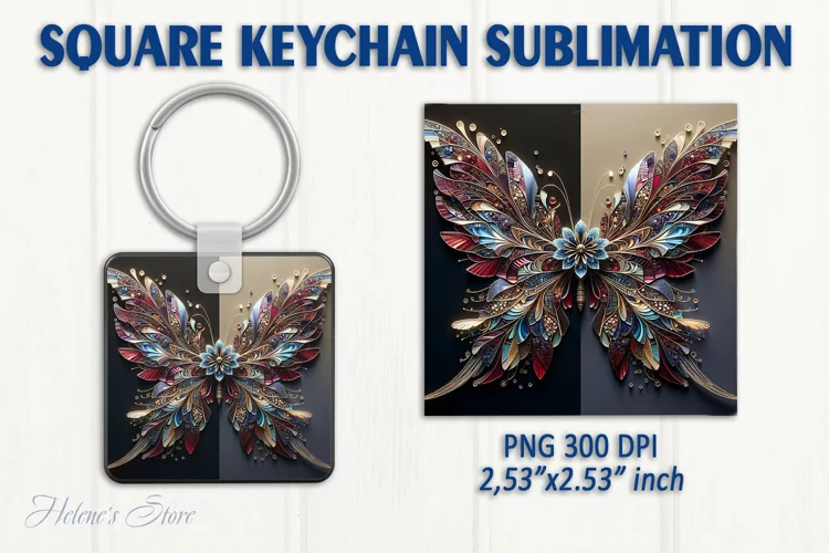 3d Crystal butterfly keychain sublimation | Square keychain