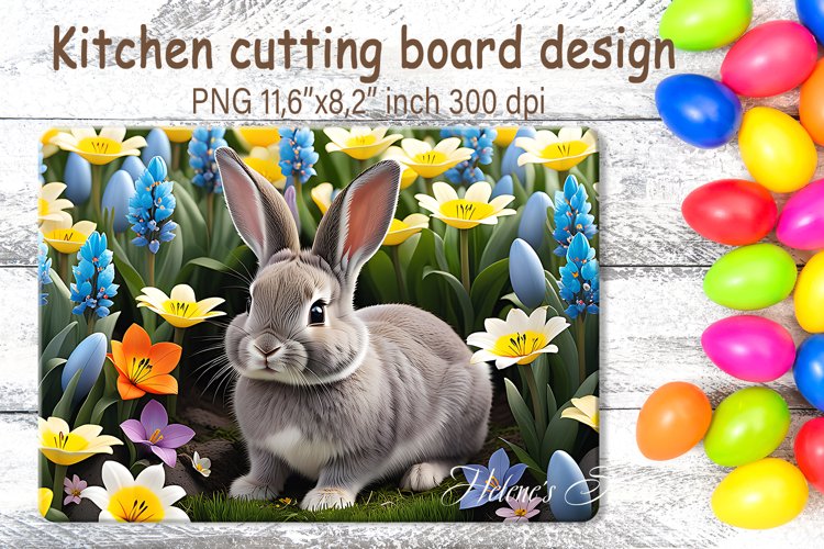 Easter bunny in flowers cutting glass board sublimation PNG
