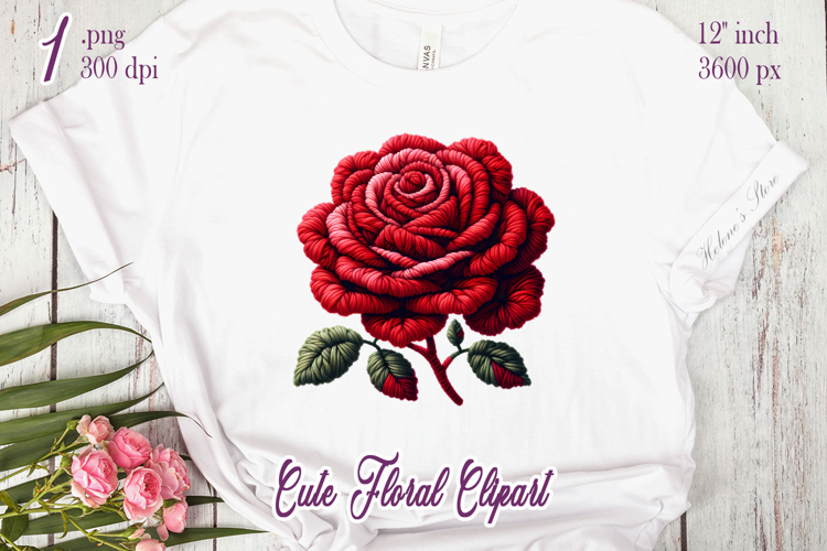 Red yarn crochet Roses Clipart |Amazing knitted flower png