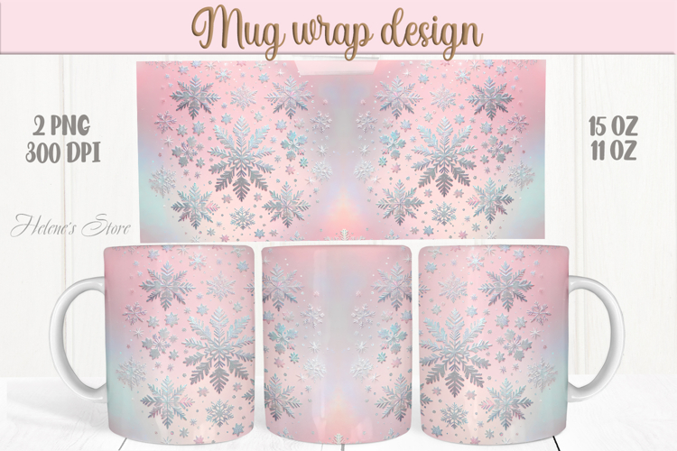 Christmas snowflakes mug wrap png |Pink & silver mug design