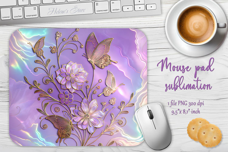 Iridescent lilac golden floral mouse pad sublimation design