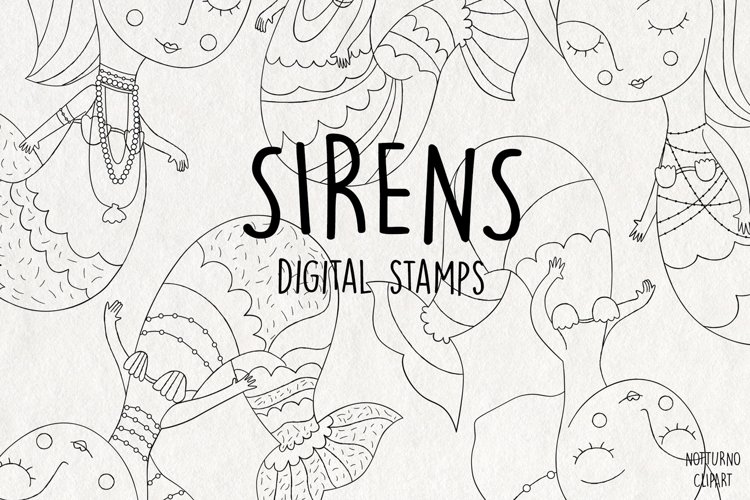 Sirens Mermaid SVG digital stamps, png and jpeg format example image 1