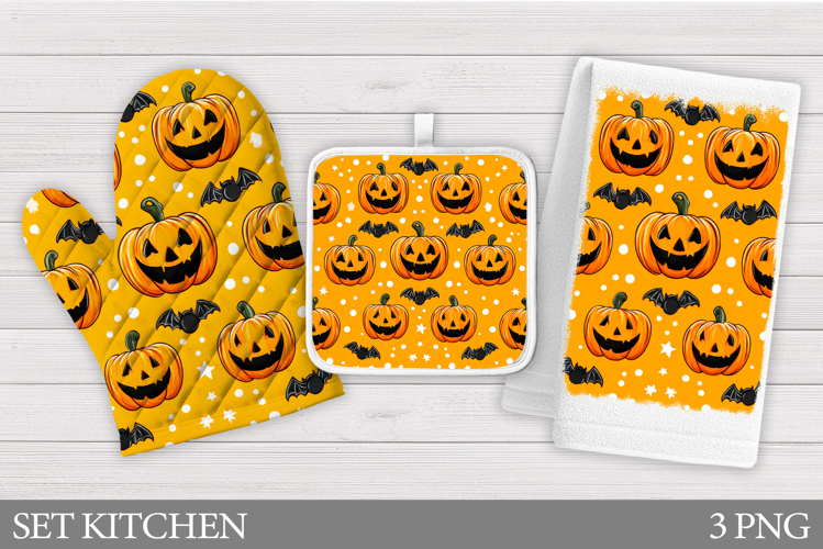 Halloween Oven Mitt Design. Halloween Pumpkin Kitchen Towel