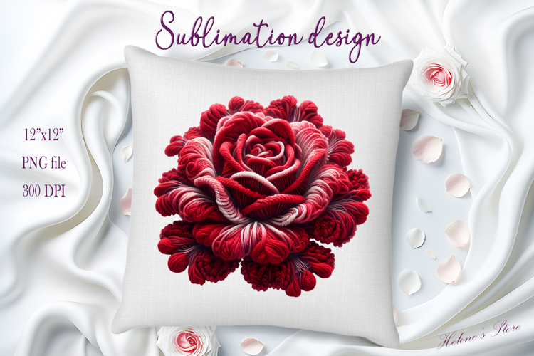Red yarn crochet Roses Clipart |Amazing knitted flower png