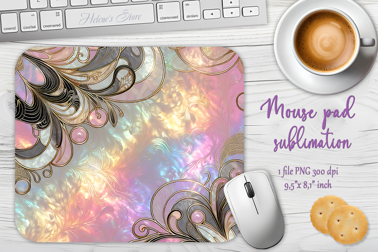 Iridescent lilac golden floral mouse pad sublimation design
