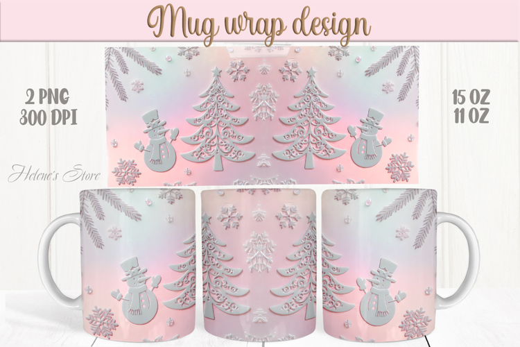 Christmas snowman mug wraps png |Pink & silver mug design