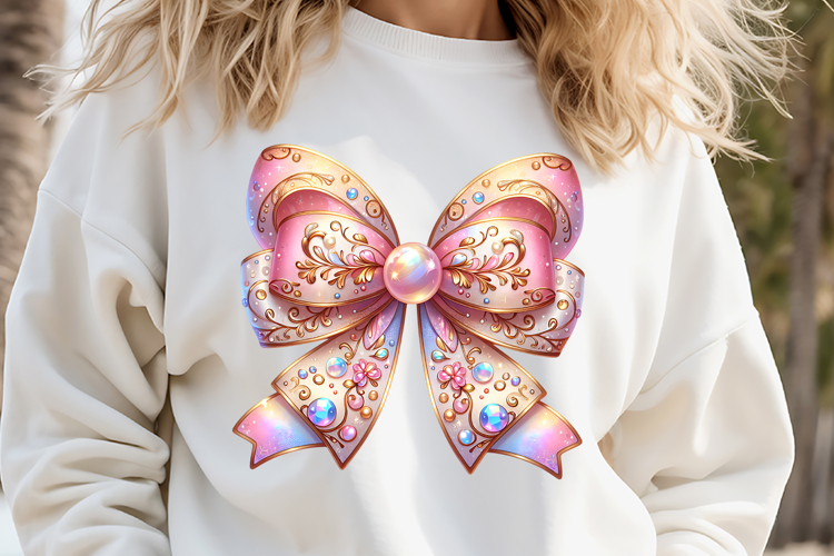 Christmas coquette bows design|Gold Pink bow T-shirt clipart