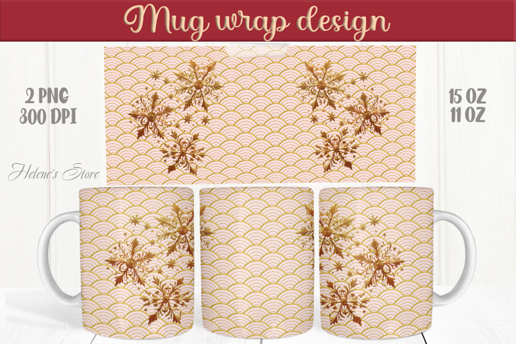 Christmas snowflakes mug wraps png|Golden sublimation design