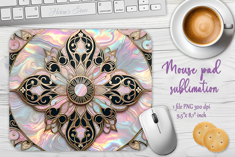 Iridescent lilac golden floral mouse pad sublimation design