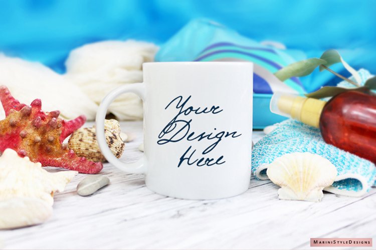 Summer Coffee Mug Mockup, Beach Style 11oz Mug Mockup, 949 example image 1