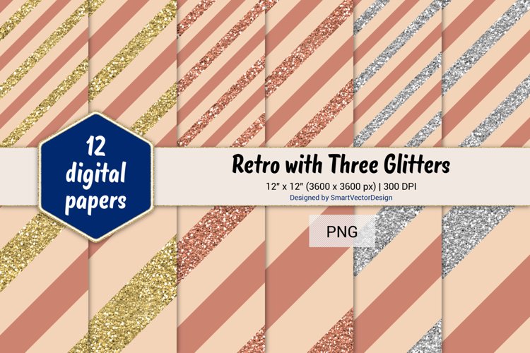 Diagonal Stripes Retro with Three Glitters Color Combo #26 example image 1