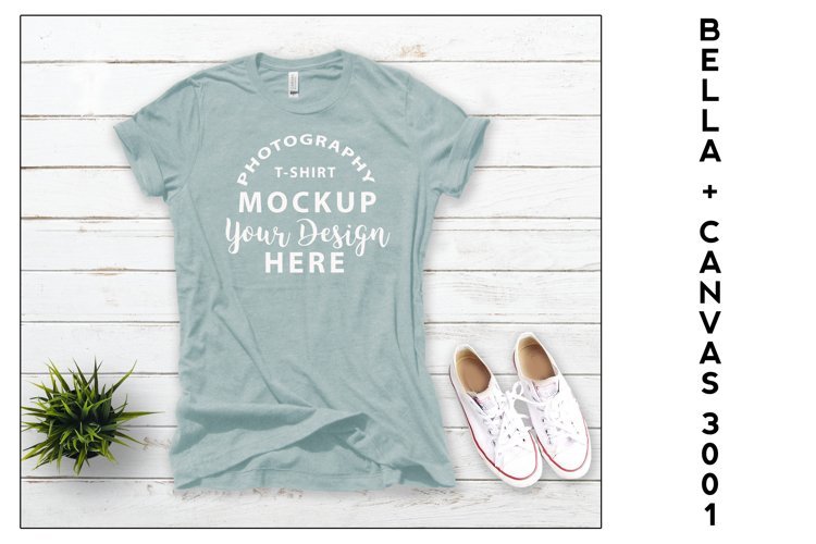 Bella Canvas 3001 T-shirt mock-up Heather Prism Dusty Blue example image 1