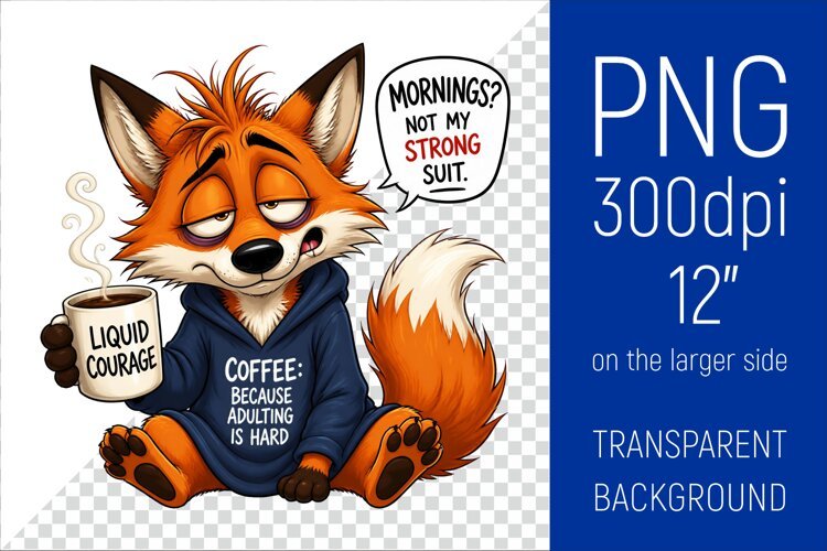 Funny Morning Coffee Fox |Cute Coffee Lover Clipart example image 1