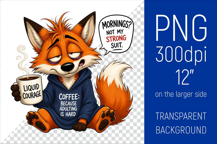 Funny Morning Coffee Fox |Cute Coffee Lover Clipart