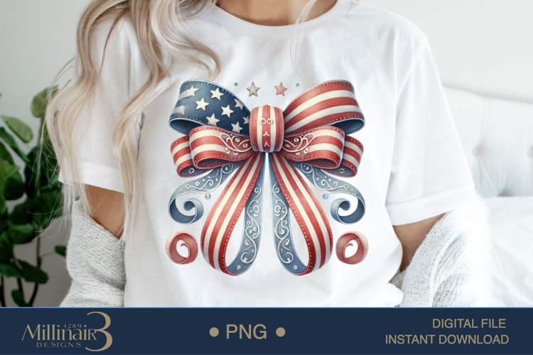 Coquette Bow USA Flag PNG | Girly 4th of July PNG for Tees