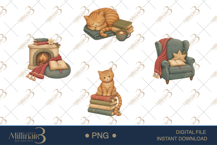 Cozy Christmas Book Lover Clipart