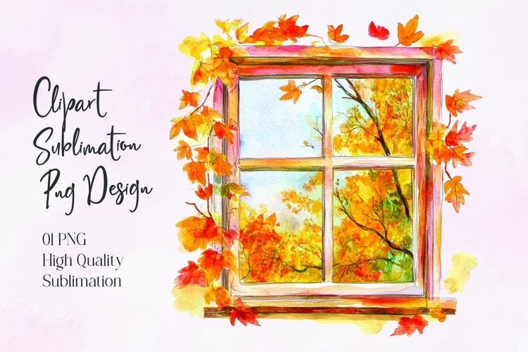 Autumn Window Watercolor Sublimation PNG