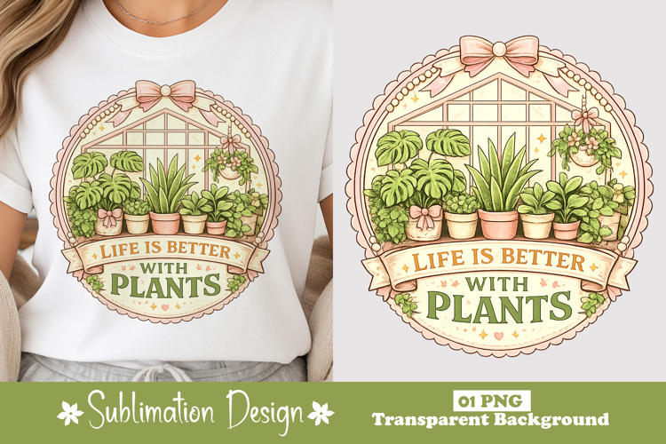 Life Is Better With Plants Pastel Bow Sublimation Design