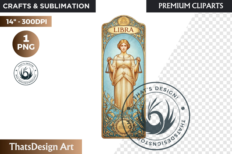 Libra Art Nouveau Zodiac Clipart Astrology Bookmark PNG