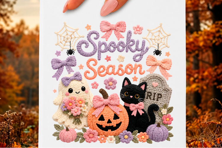 Faux Yarn Spooky Season Cat Pumpkin PNG example image 1