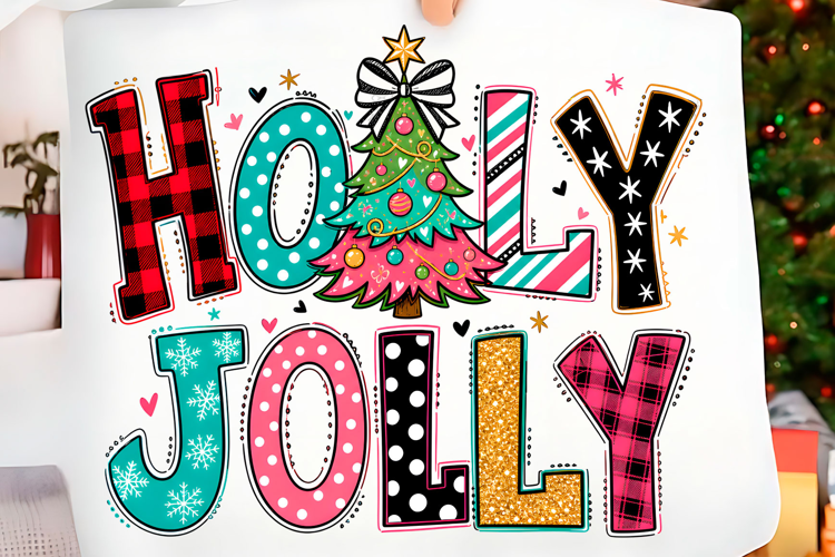 Colorful Holly Jolly Christmas PNG Christmas T-shirt PNG Des
