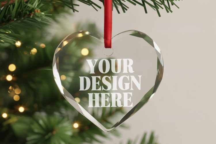 Christmas Heart Crystal Glass Ornament Mockups