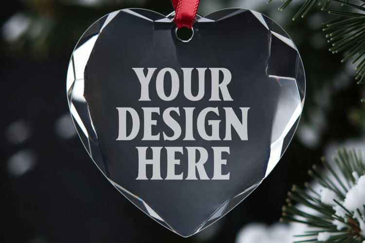 Christmas Heart Glass Ornament Mockup | Hanging Holiday Orna