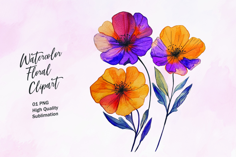 Abstract watercolor flower clipart sublimation