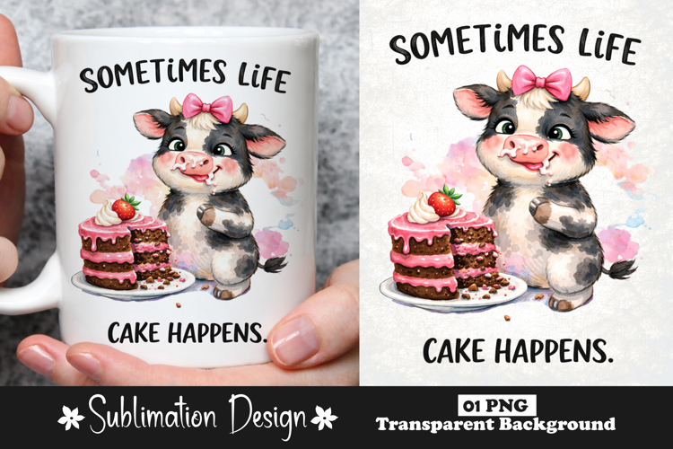Sometimes Life Cake Happens Funny Sarcastic Cake Lover Cow
