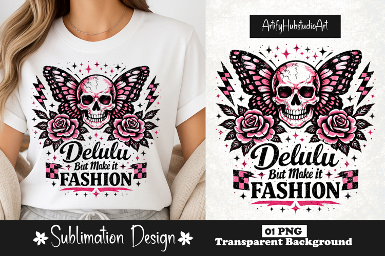 Delulu But Make It Fashion Butterfly Pink Gothic Funny PNG