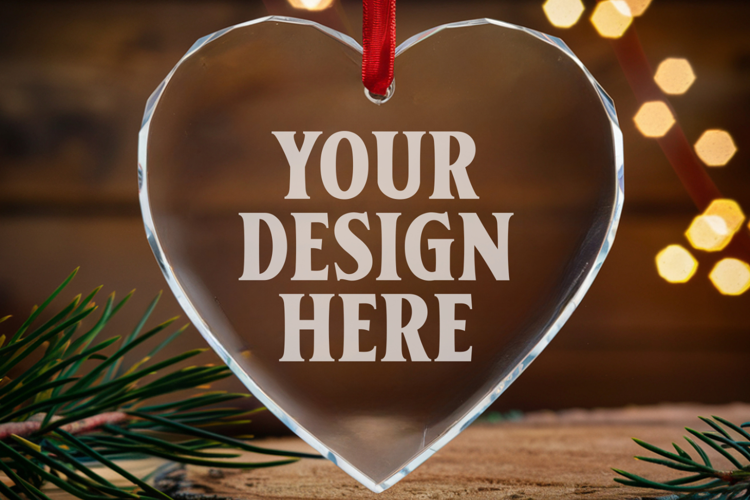 Christmas Heart Crystal Glass Ornaments Mockup