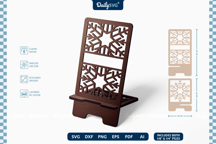 Split Winter Snowflake Phone Holder SVG Laser Cut Stand example image 1