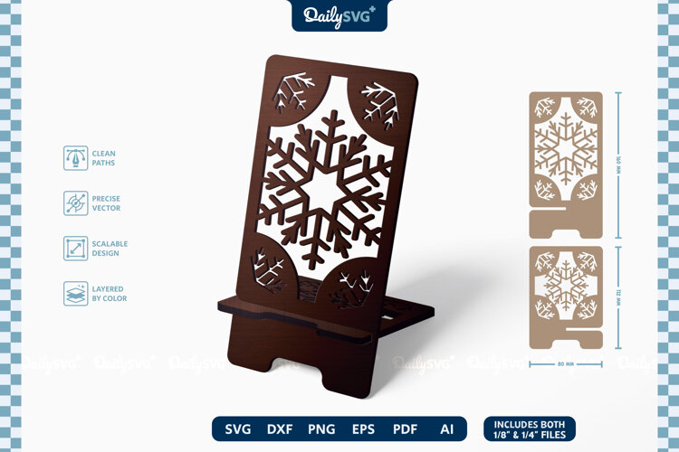 Winter Snowflake Phone Holder SVG Laser Cut Stand example image 1