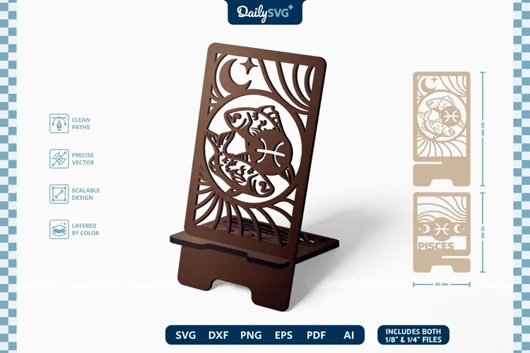 Zodiac Phone Holder SVG | Pisces Laser Cut Stand