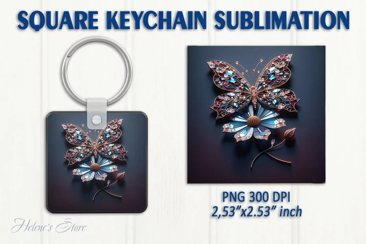 3d Crystal butterfly keychain sublimation | Square keychain