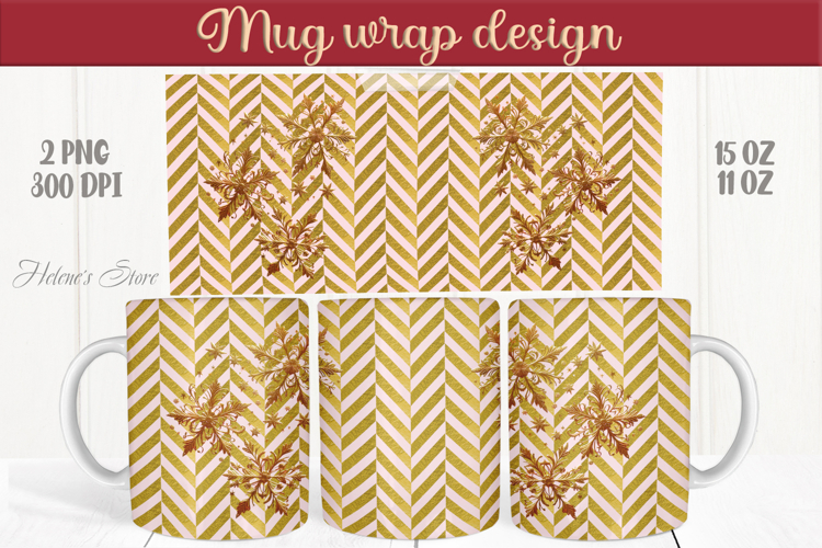 Christmas snowflakes mug wraps png|Golden sublimation design