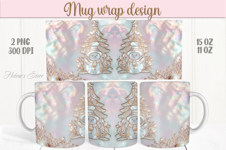 Christmas snowman mug wraps png | Pink & gold mug design