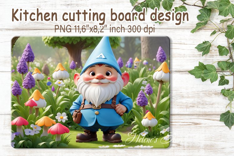 3d gnome in spring garden kitchen chopping board sublimation